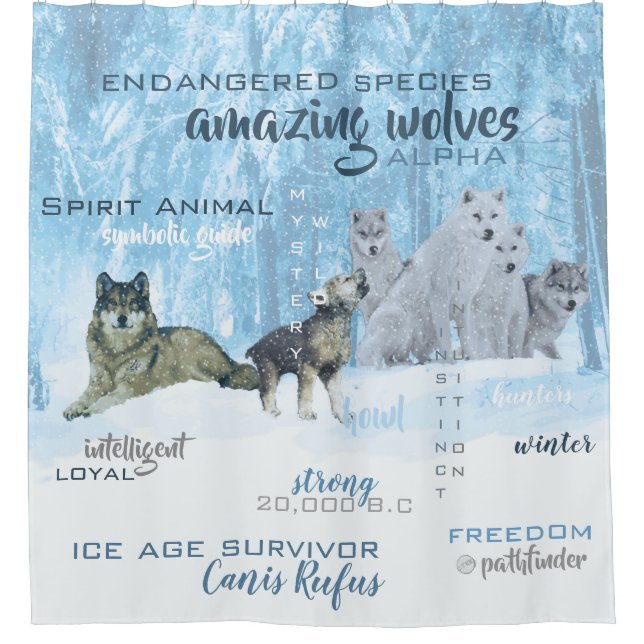 Amazing Wolves Typography | Personalized Shower Curtain (Front)