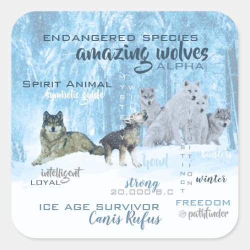 Amazing Wolves Typography  Personalized Square Sticker