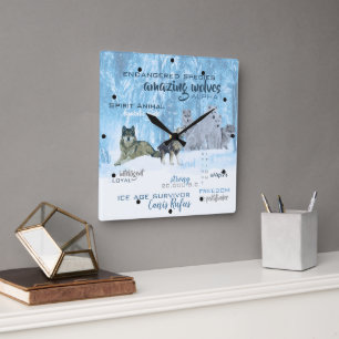 Amazing Wolves Typography   Personalized Square Wall Clock