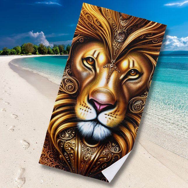 Amazingly Beautiful Golden Lion  Beach Towel (Creator Uploaded)