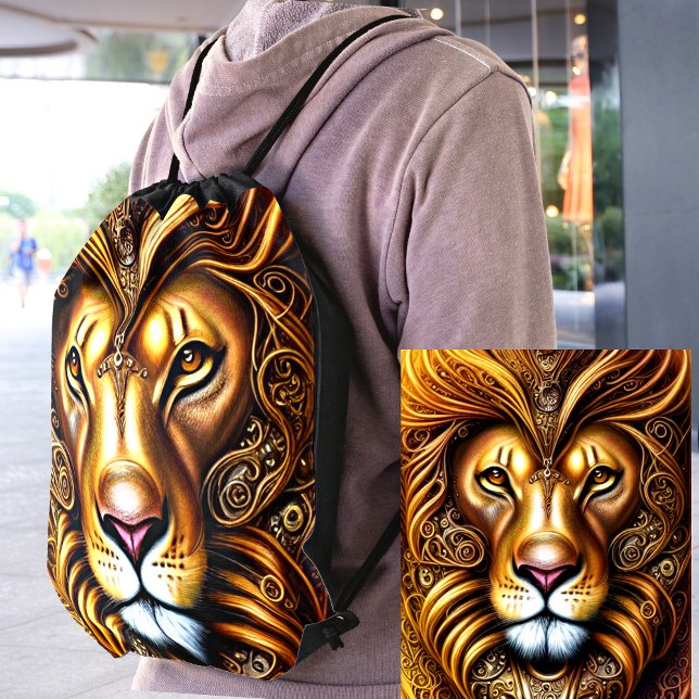 Amazingly Beautiful Golden Lion  Drawstring Bag (Creator Uploaded)