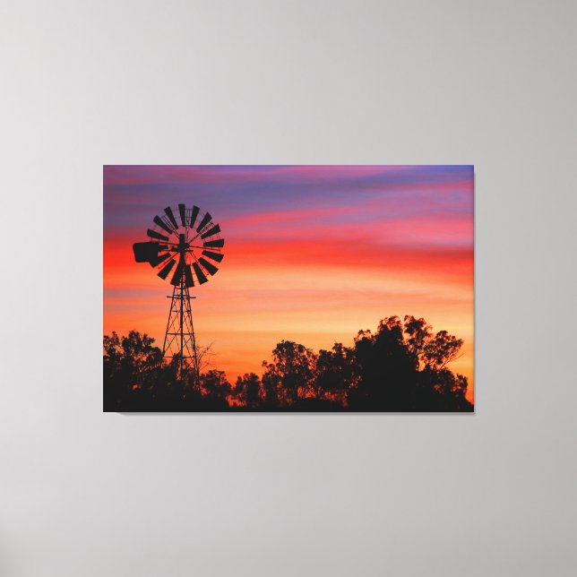 Amazingly Colorful Dawn Sunrise Windmill Canvas Print (Front)