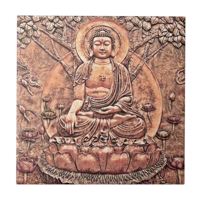 Amazingly Detailed Copper Buddha Ceramic Tile (Front)