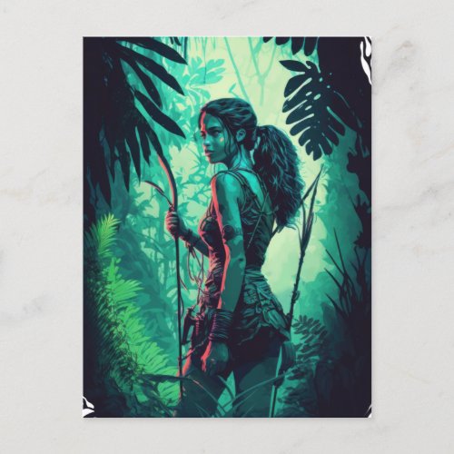 Amazon Girl Neon Jungle Warrior Postcard