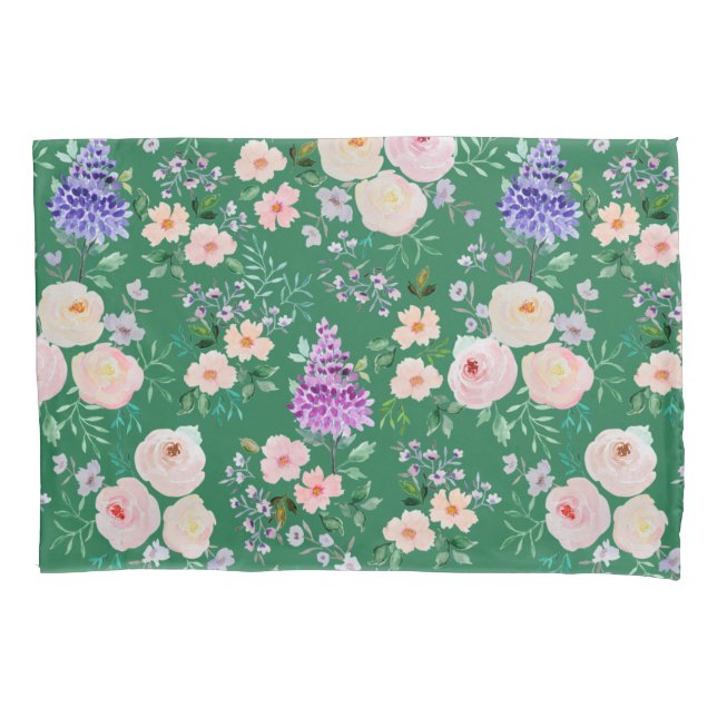 Amazon Green Watercolor Floral Pillow Case (Front)