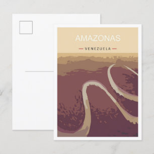 Amazonas Venezuela Art Vintage Travel Illustration Postcard