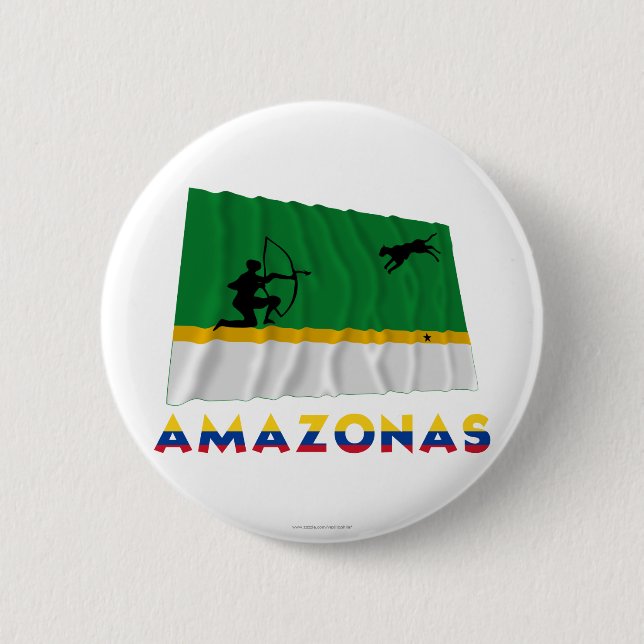 Amazonas Waving Flag with Name Pinback Button (Front)