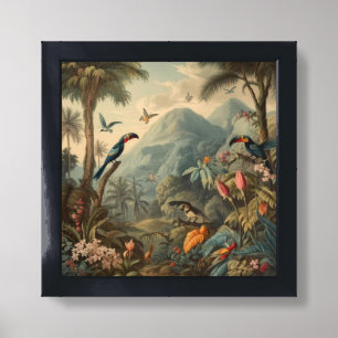 Amazonian Expedition Vintage Toucan & Mountain Framed Art