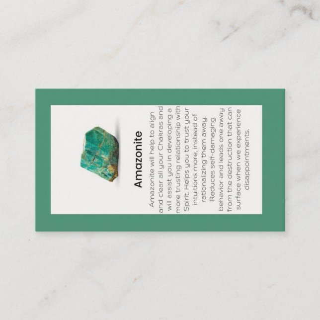 Amazonite Crystal Meaning Gemstone Jewelry  Business Card (Front)