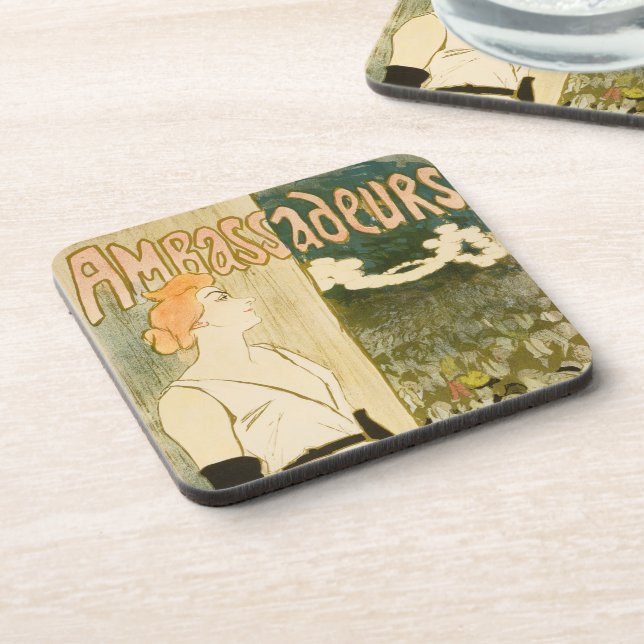 Ambassadeurs Yvette Guilbert by Theophile Steinlen Beverage Coaster (Left Side)