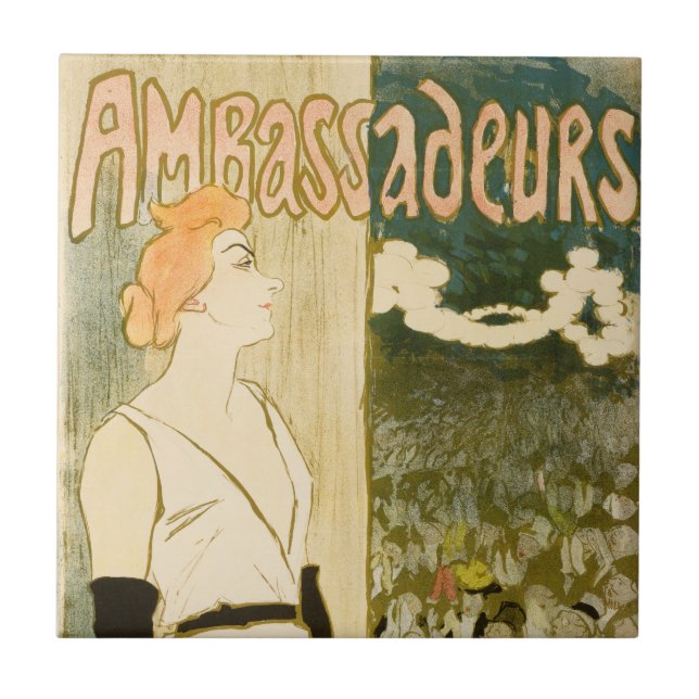 Ambassadeurs Yvette Guilbert by Theophile Steinlen Ceramic Tile (Front)