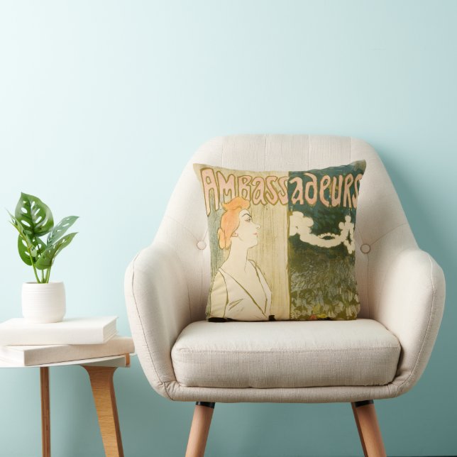 Ambassadeurs Yvette Guilbert by Theophile Steinlen Throw Pillow (Chair)