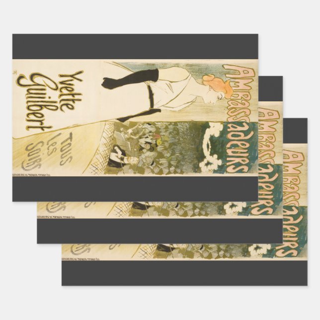 Ambassadeurs Yvette Guilbert by Theophile Steinlen Wrapping Paper Sheets (Set)