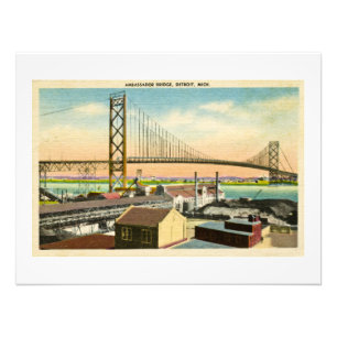 Ambassador Bridge Detroit, Michigan Vintage Postca Photo Print