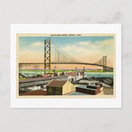 Ambassador Bridge Detroit Michigan Vintage Postcard