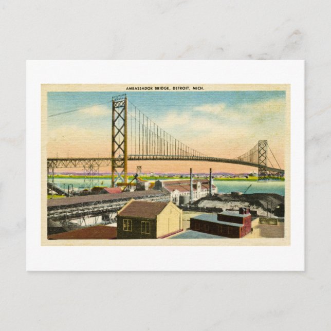 Ambassador Bridge Detroit, Michigan Vintage Postcard (Front)