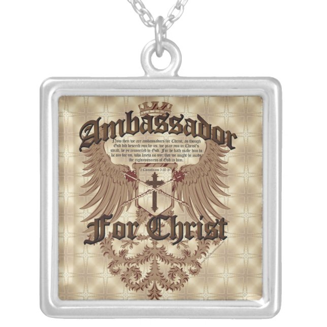 Ambassador For Christ, Corinthians Bible Verse Silver Plated Necklace (Front)