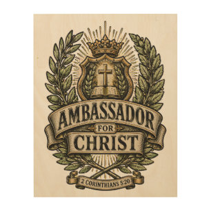 Ambassador For Christ Vintage Cross Faith Crest Wood Wall Art