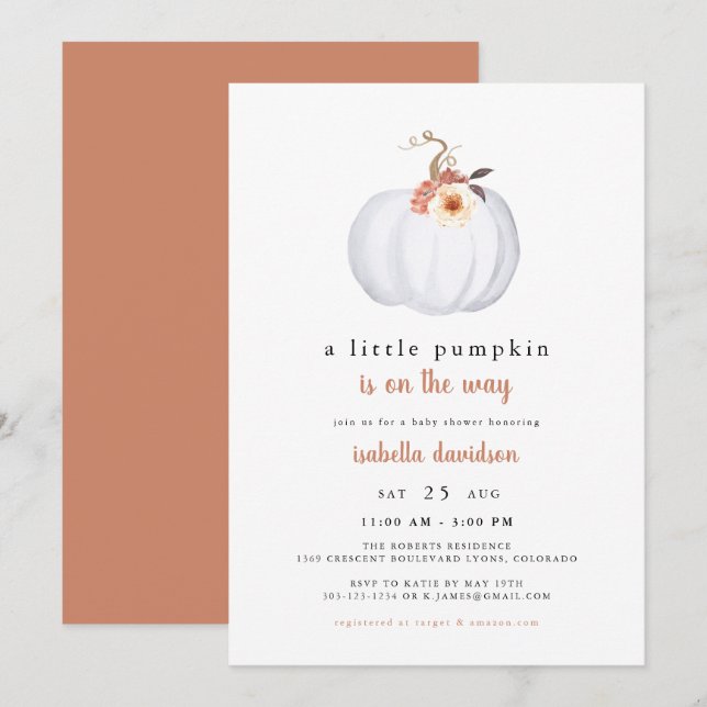 Amber - A Little Pumpkin Rustic Fall Baby Shower Invitation (Front/Back)
