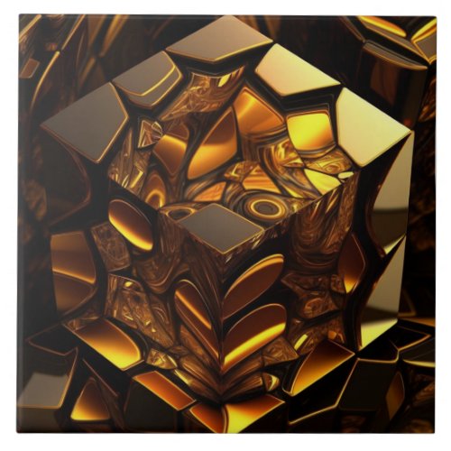 Amber and gold cube 3D effect Ceramic Tile