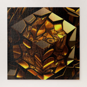 Amber and Gold Faceted Geometric Cube Jigsaw Puzzle