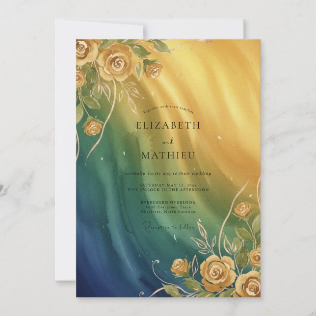 Amber Aqua Rose Wedding Invitation (Front)