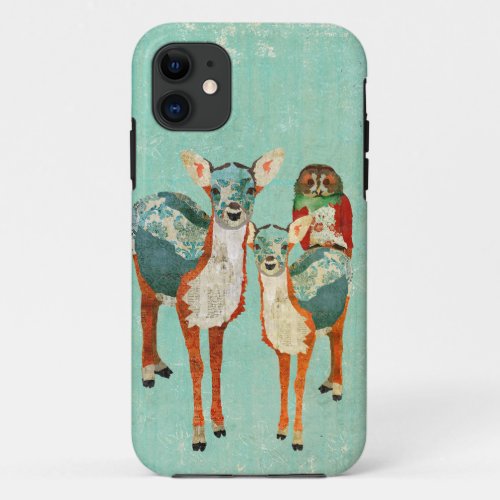 Amber  Azure Deer With Rose Owl iPhone Case