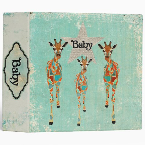 Amber  Azure Giraffes Baby Book Binder