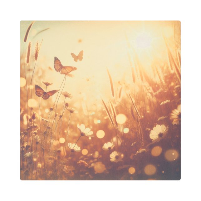 Amber Bloom Field – Vintage Metal Wall Art (Front)