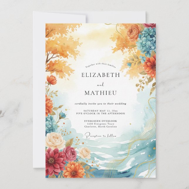Amber Bloom Whimsical Wedding Invitation (Front)