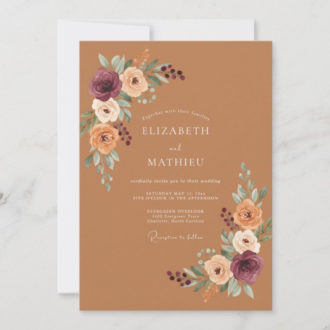 Amber Botanical Romance Wedding Invitation (Front)