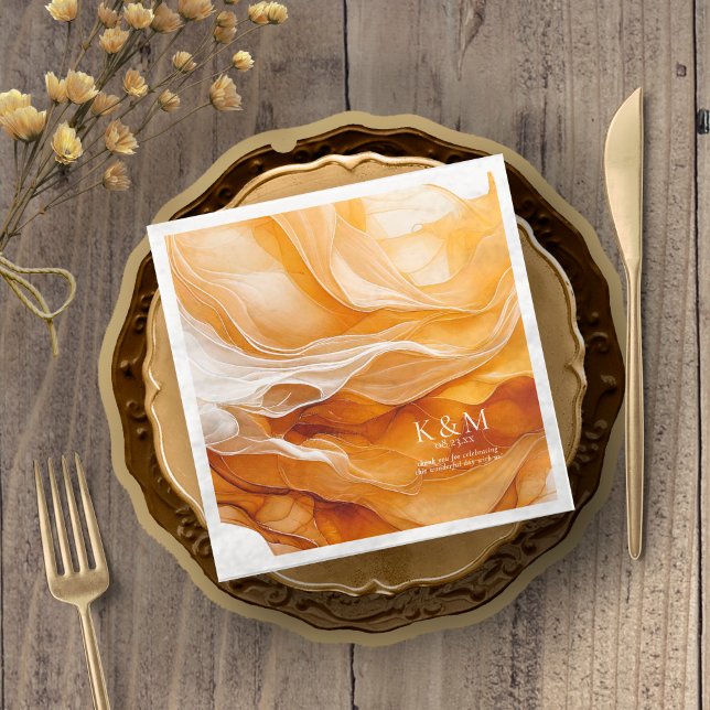 Amber Brandy Abstract Ink Wedding ID1089 Paper Dinner Napkins (Creator Uploaded)