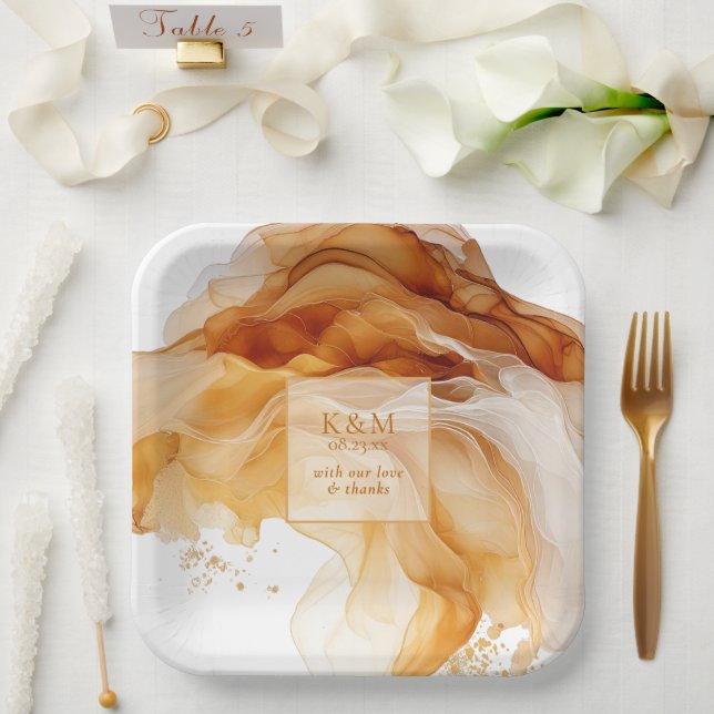 Amber Brandy Abstract Ink Wedding ID1089 Paper Plates (Wedding)