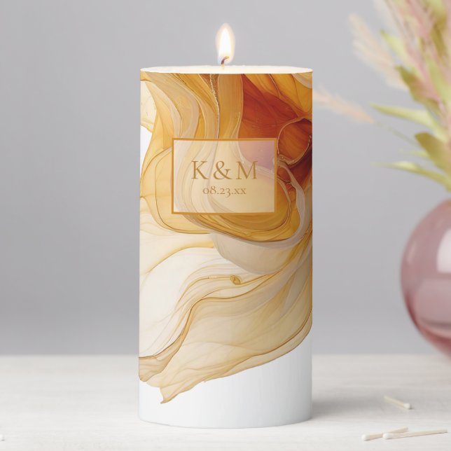 Amber Brandy Abstract Ink Wedding ID1089 Pillar Candle (In Situ)