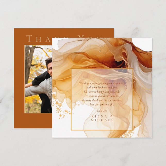 Amber Brandy Abstract Ink Wedding ID1089 Thank You Card (Front/Back)