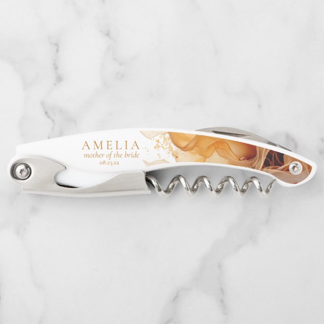 Amber Brandy Abstract Ink Wedding Party ID1089 Waiter's Corkscrew (Front)