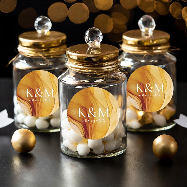 Amber Brandy Abstract Wedding ID1089 Classic Round Sticker (Creator Uploaded)