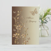Amber, Brown Floral Butterflies Wedding Invitation (Standing Front)