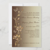 Amber, Brown Floral Butterflies Wedding Invitation (Back)