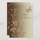 Amber, Brown Floral Butterflies Wedding Invitation (Front/Back)