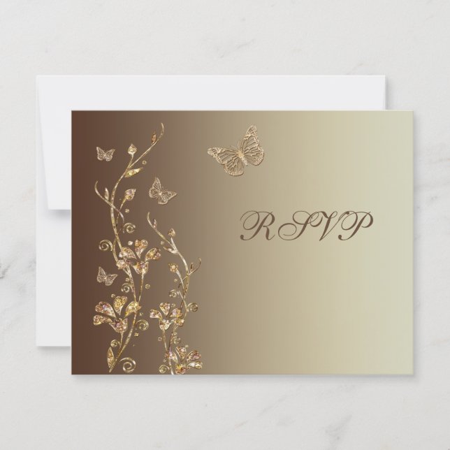 Amber, Brown Floral with Butterflies Reply Card (Front)