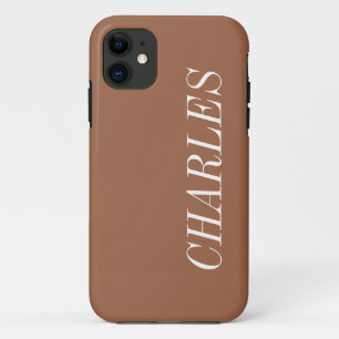Amber Brown Solid Color Minimalist Name iPhone 11 Case