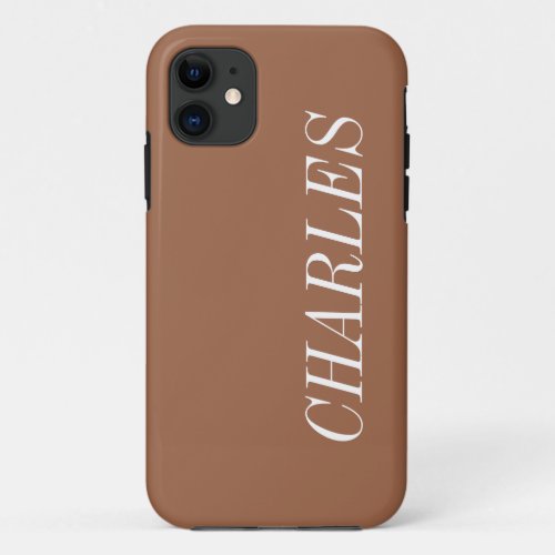 Amber Brown Solid Color  Minimalist Name iPhone 11 Case