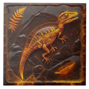 Amber Ceramic Dinosaur Fossil Tiles
