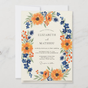 Amber Cobalt Cosmos Eucalyptus Wedding Invitation