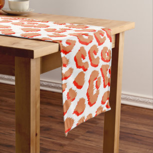 Amber Color and White Leopard Print Long Table Runner