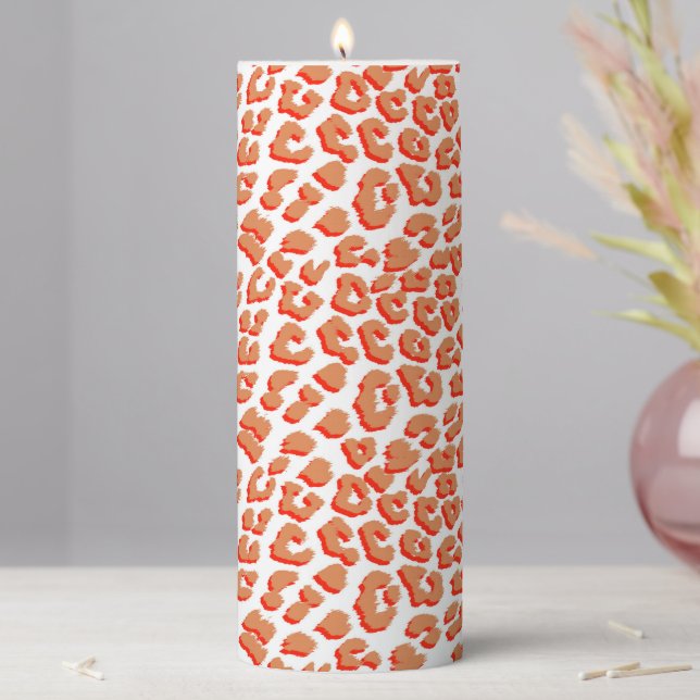 Amber Color and White Leopard Print Pillar Candle (In Situ)