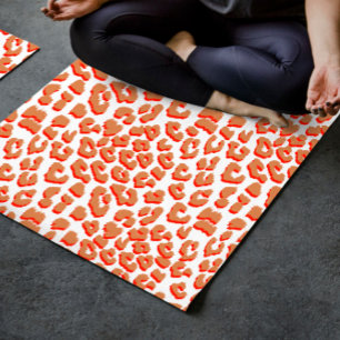 Amber Color and White Leopard Print Yoga Mat
