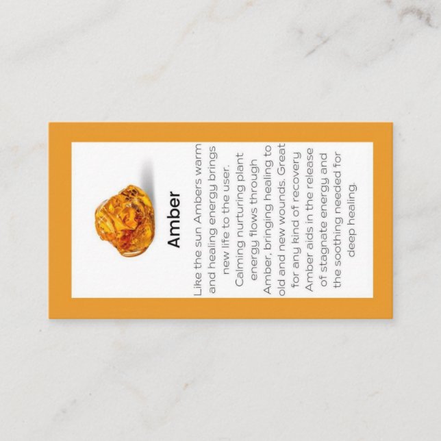 Amber Crystal Meaning Jewelry Display Card  (Front)