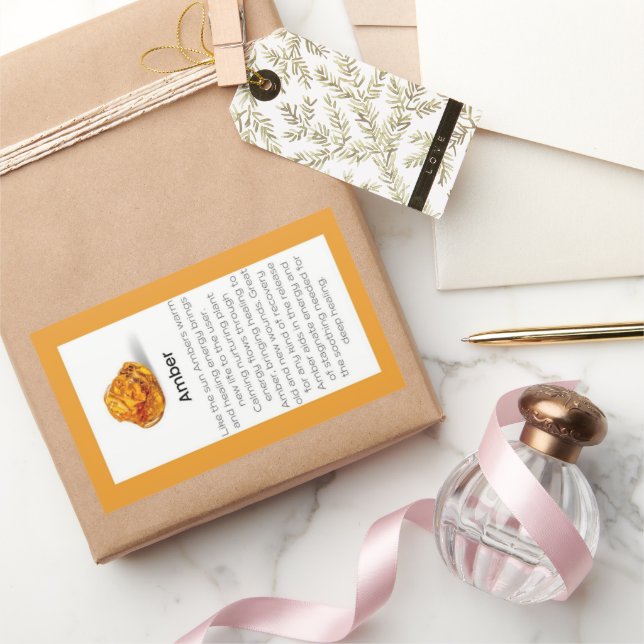 Amber Crystal Meaning Jewelry Gemstone Package Rectangular Sticker (Gifting)